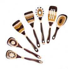 WOSPONFAN 7-Piece Brown Pakkawood Utensils Set – Sturdy, Wooden Spoons For Cooking, Wooden Utensil For Cooking, Wooden Kitchen Tool, Home & Kitchen Gifts For Men And Women ﻿ - Brown - View 9
