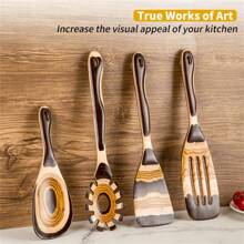 WOSPONFAN 7-Piece Brown Pakkawood Utensils Set – Sturdy, Wooden Spoons For Cooking, Wooden Utensil For Cooking, Wooden Kitchen Tool, Home & Kitchen Gifts For Men And Women ﻿ - Brown - View 8