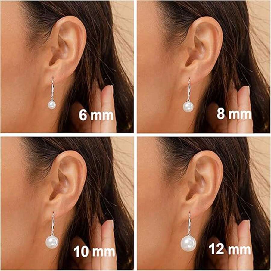 4 Pairs Gold & Silver Faux Pearl Pendant Earrings, Hypoallergenic 316L