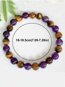 YAUKIA Amethyst Tigers Eye Gemstone Bracelet Anxiety Bracelet For Women Men Powerful Protection Calming Crystals Yoga Meditation Jewelry 8mm - Multicolor - View 5