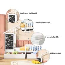 Children's Bed 90x200cm, House Bed With 2 Drawers, Fall Protection, Floor Bed, Bed Box, Slatted Frame, White - 白色 - 查看 3