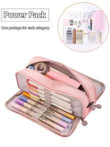 1 创意三层双窗口大容量铅笔盒，办公和学习的桌面收纳盒，男女通用的文具盒，便携式铅笔收纳袋，铅笔盒，学习礼物 - 彩色 - 查看 6