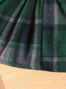 3pcs/Set Girls Elegant Solid Long Sleeve Top, Plaid Vest And Pleated Skirt Outfit - Green - View 6
