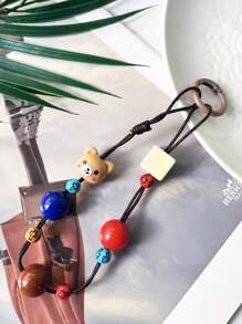 圣诞节复古方块泰迪熊宗教风格手机挂绳钥匙扣圣诞礼物 - 彩色 - 查看 2