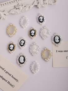 10 Pieces, Small Oval Nail Decorations, 3D Girl Nail Accessories, Personalized Cat Eye Nail Accessories, Gold Silver Black Pearl Nail Ornaments, Personalized Nails, Suitable For Nail Salons And Personal Use
