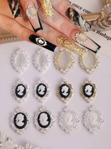 10 Pieces, Small Oval Nail Decorations, 3D Girl Nail Accessories, Personalized Cat Eye Nail Accessories, Gold Silver Black Pearl Nail Ornaments, Personalized Nails, Suitable For Nail Salons And Personal Use