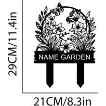 1pc Custom Metal Garden Sign, Flower Sign With Stakes, SunFlower Sign With Stakes, Personalized Garden Name Sign, Lawn Signs, Outdoor Metal Sign, Garden Decor, Garden Gift - Black - View 3