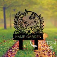 1pc Custom Metal Garden Sign, Flower Sign With Stakes, SunFlower Sign With Stakes, Personalized Garden Name Sign, Lawn Signs, Outdoor Metal Sign, Garden Decor, Garden Gift - Black - View 2