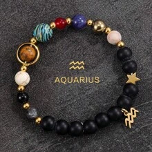 Handgemaakte 12 Zodiac-armband - natuurlijke tijgeroogstenen kralen, unieke patronen en kleurvariaties, perfect cadeau voor vrouwen en mannen