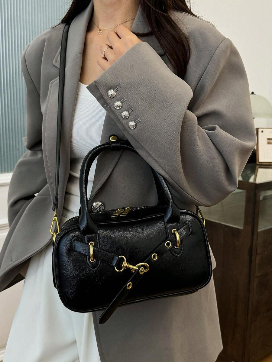 [Christmas Present] TOUTOU Bowling Bag Boston Bag High-Quality Autumn And Winter Crossbody Bag Solid Color Bridal Wedding Bag Valentine's Day Gift Bag Bag