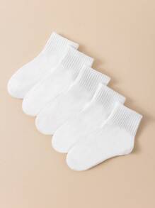 5 Pairs Of Children's School Sports Socks, Solid Color, Breathable, Sweat-Absorbent. These Are Socks That Are Versatile Ankle Socks Suitable For Traveling.