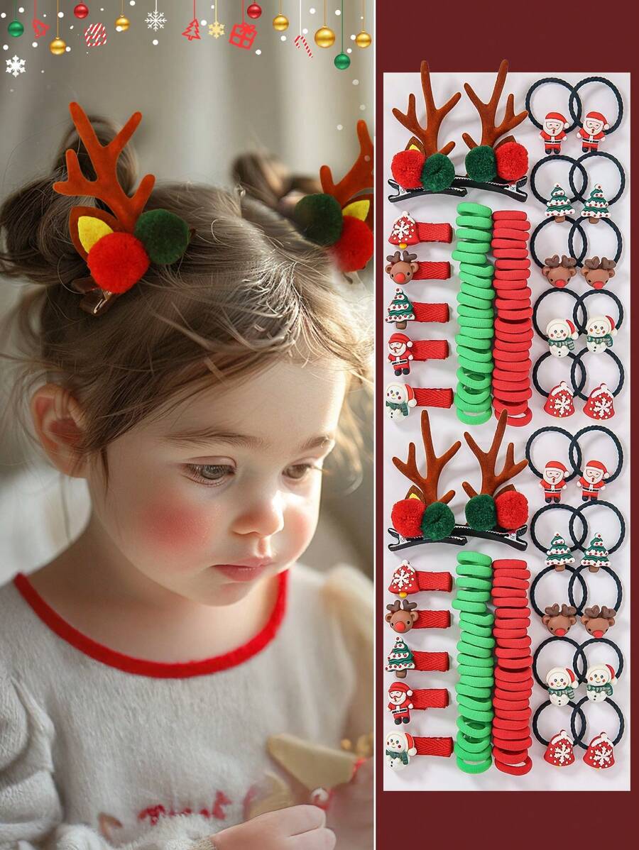 67 món/bộ quà tặng Giáng sinh cho bé gái hoạt hình ông già Noel người tuyết chuông tuần lộc cây phụ kiện bằng nhựa băng đô scrunchies kẹp tóc bộ trang sức tóc, quà tặng Giáng sinh - Nhiều màu - Xem 1
