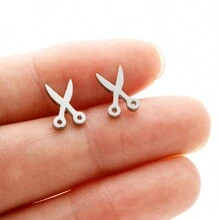 1 对新款日韩版可爱小剪刀耳环男女款几何不锈钢耳环 - 079 - 查看 2