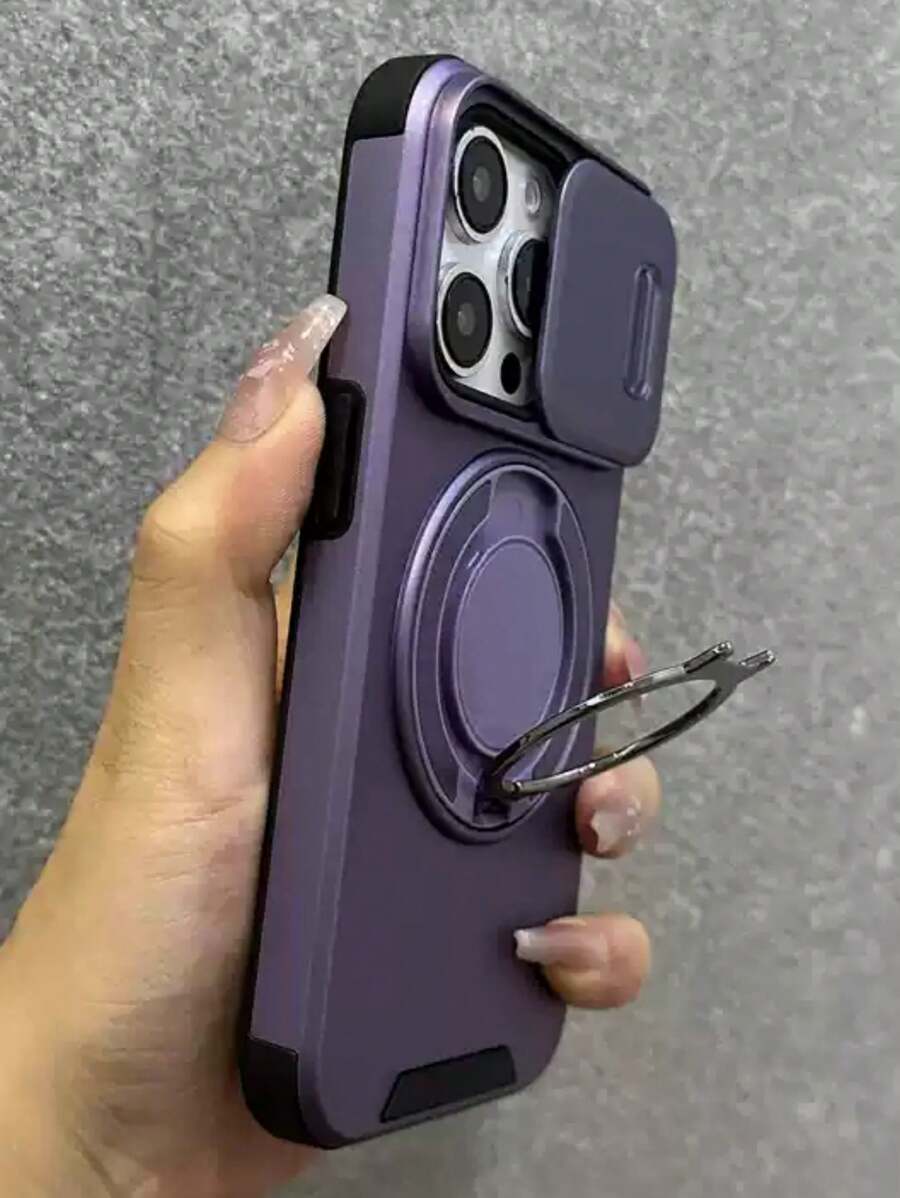 1 pieza Funda de teléfono con cargador inalámbrico y soporte magnético de silicona suave para deslizar en ventana, adecuado para iPhone 17 Air 16 15 14 13 12 11 Pro Max Plus, funda trasera de silicona suave, regalo de cumpleaños y aniversario - Morado - Ver 1