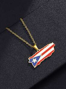 1pc Stainless Steel Puerto Rico Map Heart Shaped Pendant Necklace, Unisex Jewelry Gift For Christmas, New Year, Valentine's Day - Multicolor - View 4