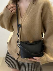 1 chiếc túi vuông nhỏ bằng vải PU màu trơn có khóa vặn, túi xách họa tiết vải thu đông mới, túi đeo chéo thời trang, thiết kế thích hợp, đi làm, chất lượng cao cấp, túi đeo vai đa năng, lý tưởng cho phụ nữ sử dụng hàng ngày, đi làm, hẹn hò, quà tặng sinh nhật - màu đen - Xem 5