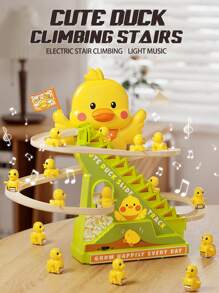 儿童小鸭滑梯轨道灯光音乐自动爬楼梯电动声光玩具男孩女孩可爱造型适合3岁以上生日礼物 - 彩色 - 查看 1