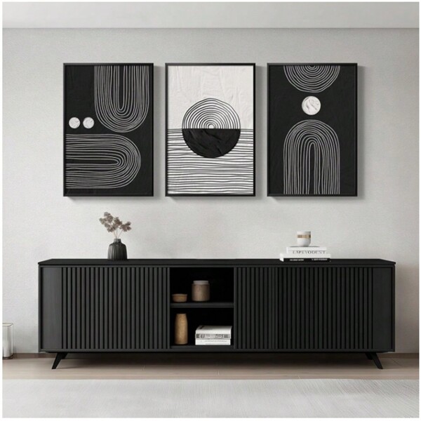 3pcs Black And White Boho Wall Art For Living Room, Large Black Abstract Geometric Artwork For Walls Mid-Century Modern Pictures Minimalist Bohemian Wall Art For Hallway Office Wall Decor Unframed Gifts Birthday Graduation