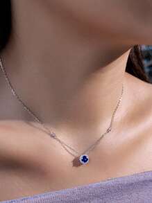 Dây chuyền tròn đính đá Tanzanite xanh và Cubic Zirconia nguyên chất từ bạc Sterling 925 dành cho mẹ và bạn thân, trang sức cao cấp, quà tặng lễ hội Giáng sinh năm mới - Màu xanh lam - Xem 7