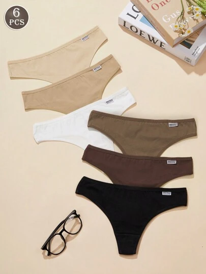 6pcs Minimalist Sexy Low-Rise Soft Breathable Panties For Women, Maillard Color Triangle/String Briefs,