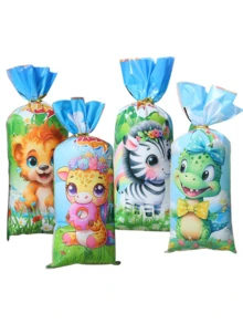 50 Túi kẹo hoạt hình 4 trong 1, Túi kẹo Opp, Sư tử, Khủng long, Ngựa vằn, Hươu, Túi quà tặng tiệc sinh nhật, Túi quà tặng bằng nhựa in, Đồ dùng tiệc có dây buộc xoắn - Nhiều màu - Xem 7