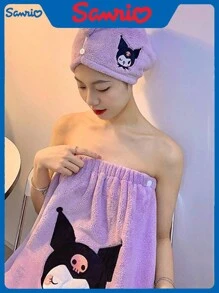 Sanrio Set de 3 piezas de toalla de baño: bata de baño absorbente que se puede usar o enrollar + gorro de secado de pelo + diadema, set de toalla de baño para decoración del baño, vuelta al colegio en verano