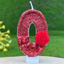 创意畅销 0-9 数字和字母生日蜡烛手工制作 DIY 生日蛋糕派对装饰，红玫瑰，全新彩色闪光主题派对庆祝数字蜡烛装饰，女士 - 紅玫瑰 - 查看 12