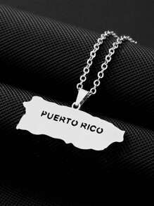 1pc Stainless Steel Puerto Rico Map Heart Shaped Pendant Necklace, Unisex Jewelry Gift For Christmas, New Year, Valentine's Day - Multicolor - View 9