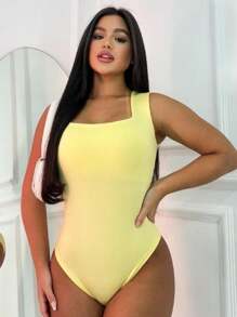 Women's Suplex Bodysuit With Square Neckline And Lined Straps Women's Bori Blouse - 黃色 - 查看 1