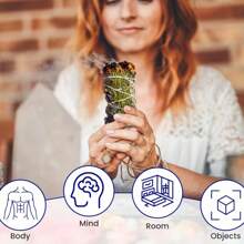 1/3pcs Sage Smudge Sticks For Clearing Negative Energy, Home & Creating Happiness, Thyme & Lavender Sage Incense Sticks And White Sage, Hand-Tied - Multicolor - View 7