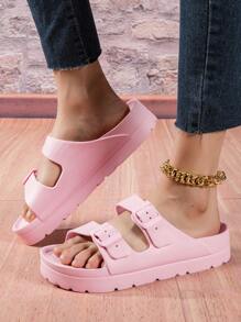 全新纯色 EVA 厚底增高一体式稳定室内家居柔软舒适女士凉鞋，可调节双带适合学生、户外旅行、海滩、购物、徒步旅行、减震拖鞋