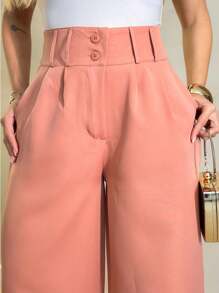 YING ZI Stone Mode Formal Tailored Wide Leg Trousers - Rusty Rose - View 3