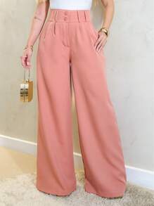 YING ZI Stone Mode Formal Tailored Wide Leg Trousers - Rusty Rose - View 1
