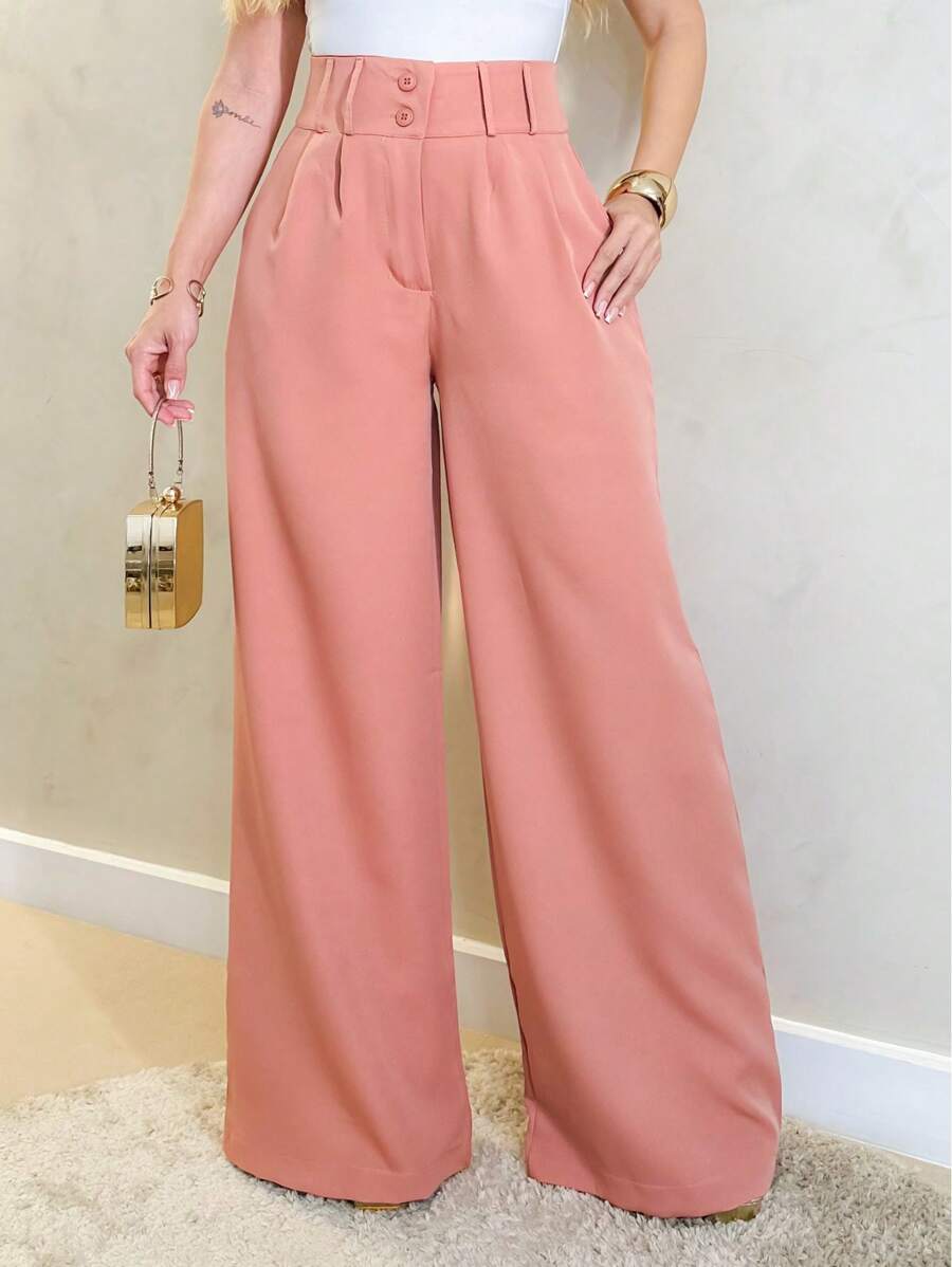 YING ZI Stone Mode Formal Tailored Wide Leg Trousers - Rusty Rose - View 1