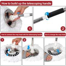 Mop Replace Heads, Mop Handle And Mop Base Replacements, Spin Mop Bucket System With 3 Microfiber Mop Head Refills, 3-Section Stainless Steel Adjustable Handle 36-61in - 彩色 - 查看 8