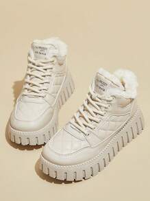 Giày thể thao cổ cao cho nữ, thiết kế quai giày thoáng khí và thoải mái, giày thể thao bằng da - Màu be - Xem 9