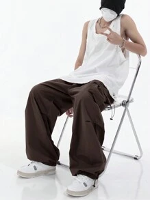 Functional Paratrooper Cargo Pants, Men's High Street Fashionable Brand Loose Hiphop Style Wide Leg Straight Casual Long Pants, Men's Outdoor Streetwear, Fall