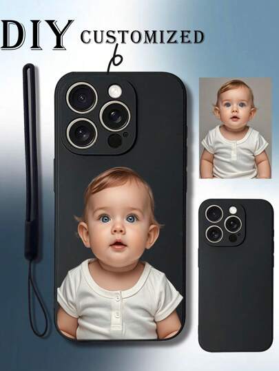 1pc Black TPU Phone Lanyard Strap & 1pc Customizable Black TPU Shock-Proof Phone Case Compatible With Galaxy/Compatible With Redmi/Compatible With IPhone Stylish,Colorful,Cute,Contracted,Matching Phone Cases,Kawaii Custom,Personalized,Unique,Customized Ideal Gifts For Him,Ideal Gifts For Her Boyfriend,Girlfriend,Family,Friends,Grandparents,Couple,Pet Lovers For Anniversaries,For Birthdays,For Graduation,For Weddings,For Prom,For Mother's Day,For Father's Day