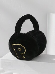 1 unidade de protetores auriculares de pelúcia fofos da linha Dark Series para mulheres, adequados para uso externo, na cor branca.