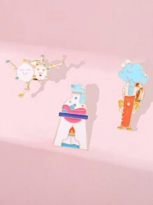3pcs Chemical Molecular Shape Brooch, Cute Cartoon Style, Teacher Gift, Student Accessories, Unique Metal Creative Pin Badge
