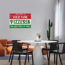 Personalisiertes Pizza Shop Metallschild - Retro Outdoor Indoor Wandbehang Metallplakette - Anpassbarer Text, geeignet für Männerhöhle, Garage, Werkstatt, Spielzimmer - Wetterfest, vorgebohrte 8x12 Zoll, Provinzielle Eleganz Wohnen