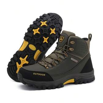 Heren High Top Lace Up Zwarte Laarzen, Waterdichte Outdoor Wandelen Antislip Comfortabele Jacht Trekking Wandelschoenen Voor Werk En Vrije Tijd, Fashion Match Jas