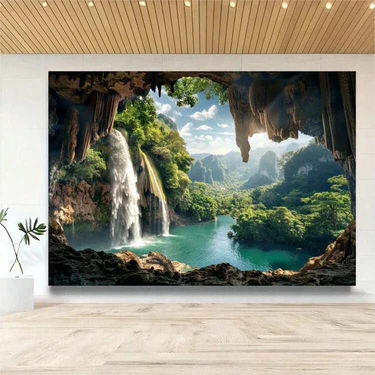 1 pièce Décoration multifonctionnelle de fond de forêt tropicale et de cascade, décoration d'arrière-plan de photographie de fête, thème universel, convient pour la décoration intérieure/extérieure, la maison, le jardin, la cour - Multicolore - Voir 4