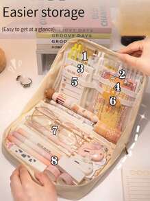 1个，批发大容量学生铅笔盒，多功能分类收纳袋，高美感多层化妆包，分隔收纳袋，百搭优质收纳袋，女生最爱【本产品仅有笔盒，不包含场景图片配件】返校，返校，学校用品，铅笔袋，书包 - 米色 - 查看 13