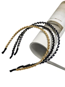 3 件装女士水晶和水钻装饰头带，优雅珍珠串珠发带，甜美百搭防滑洗脸发夹 - 彩色 - 查看 3