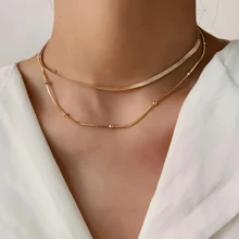 2 件女士不锈钢优雅蛇链短项链，简约经典风格，百搭珠宝，适合女性日常和派对场合 - 金色 - 查看 5