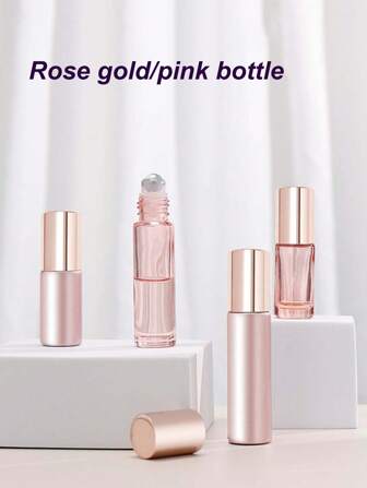 1/2/4pcs 5ml/10ml Rose Gold Stainless Steel Ball Roller Bottles, Glass Bottles For Perfume Oil, Travel Portable Liquid Containers