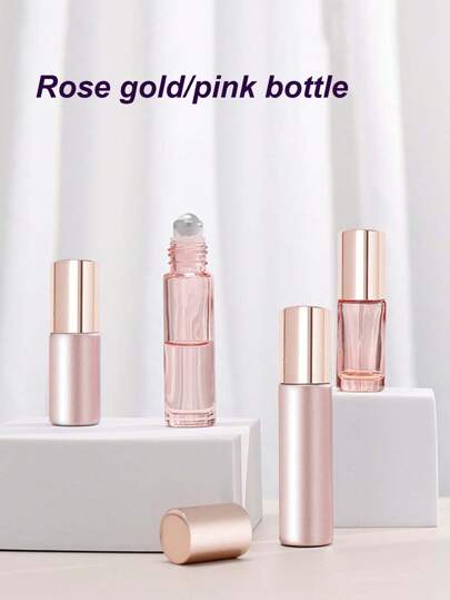 1/2/4pcs 5ml/10ml Rose Gold Stainless Steel Ball Roller Bottles, Glass Bottles For Perfume Oil, Travel Portable Liquid Containers