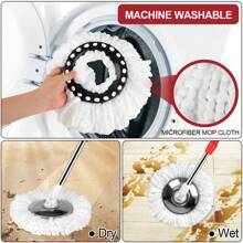 Mop Replace Heads, Mop Handle And Mop Base Replacements, Spin Mop Bucket System With 3 Microfiber Mop Head Refills, 3-Section Stainless Steel Adjustable Handle 36-61in - 彩色 - 查看 7