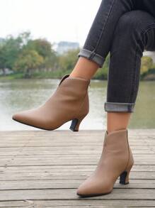 501-10 复古简约百搭女士踝靴，厚底坡跟鞋，中跟鞋，修腿，尺码 35-42 - 卡其色 - 查看 5